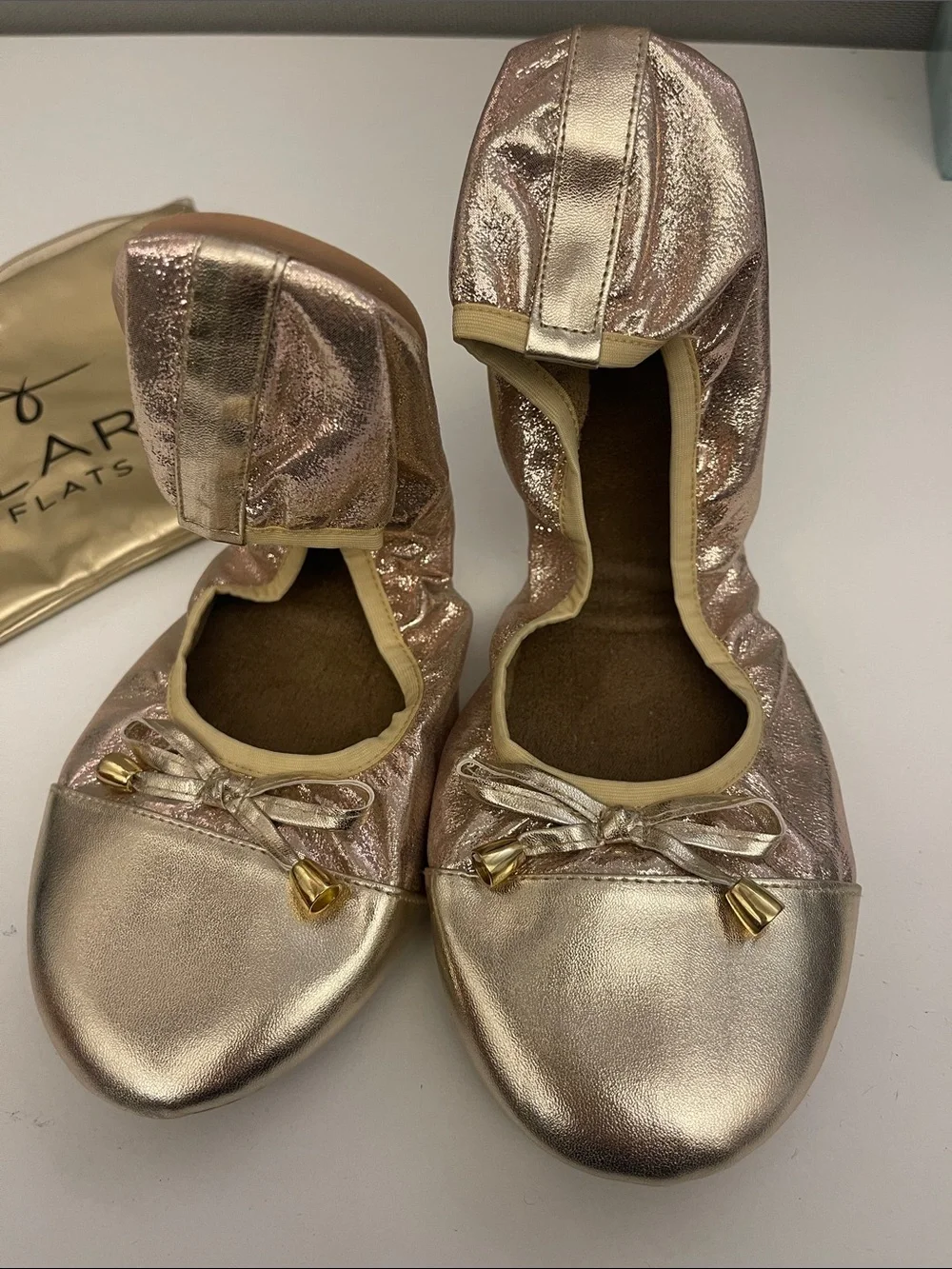 Talaria - Women’s Metallic Gold Foldable Ballet Flats Size 12